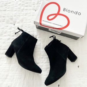 NEW Blondo Tiana Waterproof Suede Leather Black Heeled Ankle Boots Size 8.5